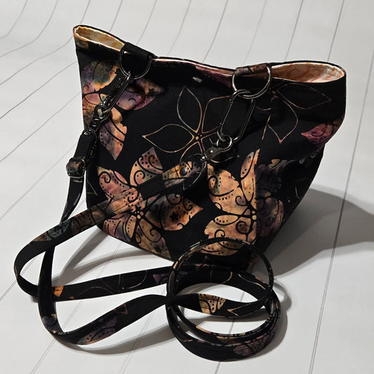 On the Go Bag - Batik Flowers on Black