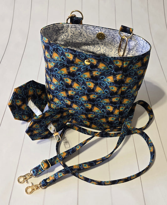 On the Go Bag - Navy Peacock Feathers