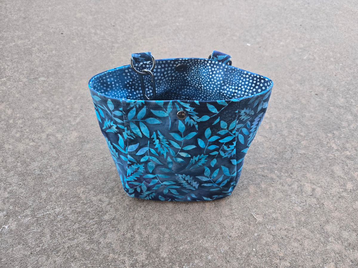 On the Go Bag - Blue Batik Leaves