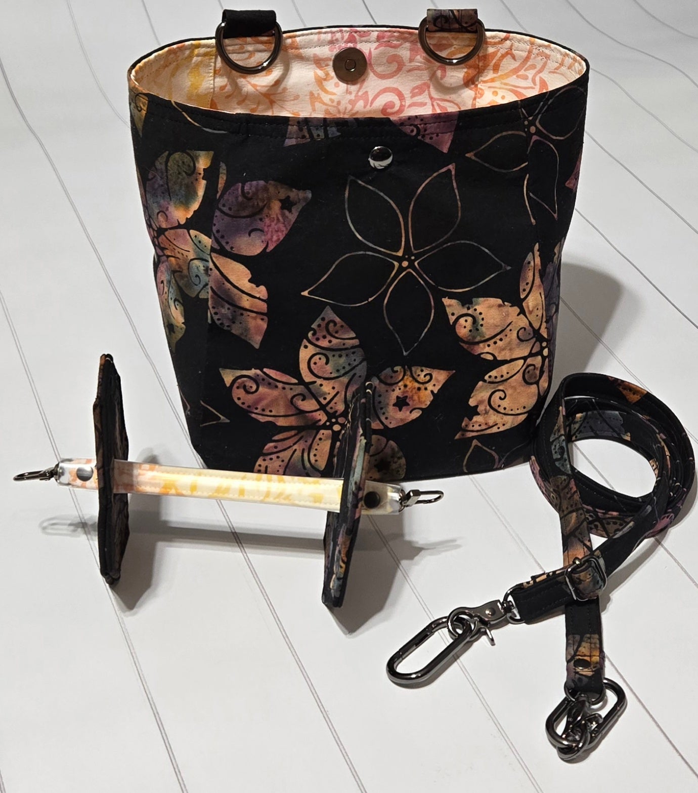 On the Go Bag - Batik Flowers on Black