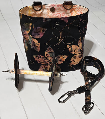 On the Go Bag - Batik Flowers on Black