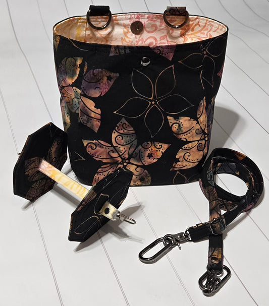 On the Go Bag - Batik Flowers on Black