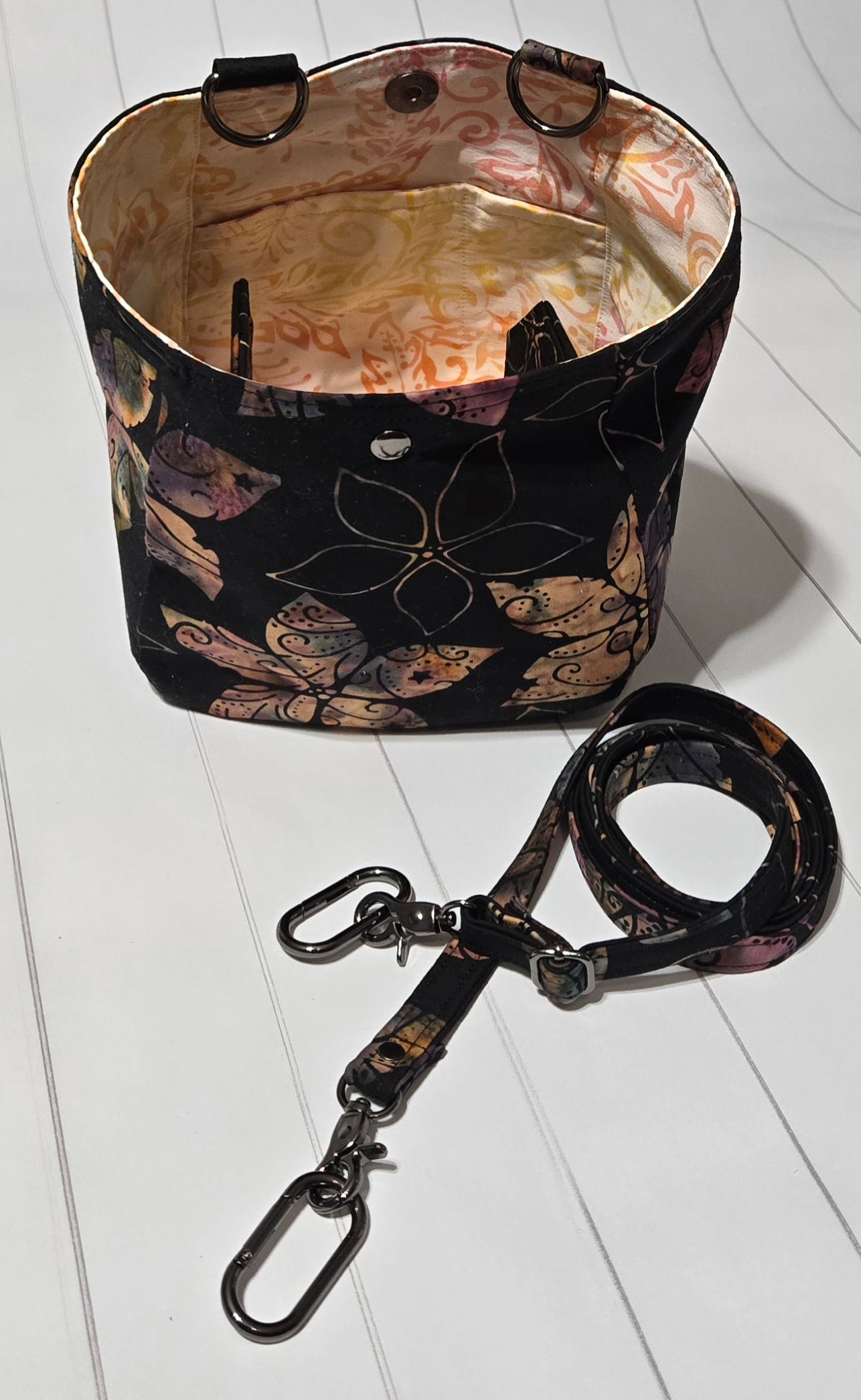 On the Go Bag - Batik Flowers on Black