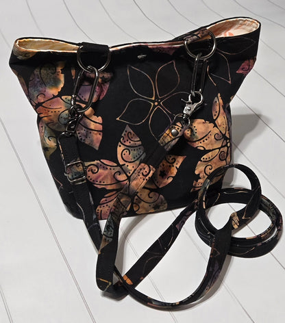 On the Go Bag - Batik Flowers on Black