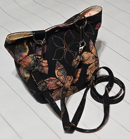 On the Go Bag - Batik Flowers on Black