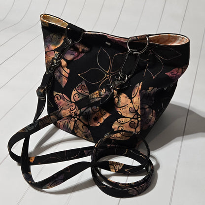 On the Go Bag - Batik Flowers on Black