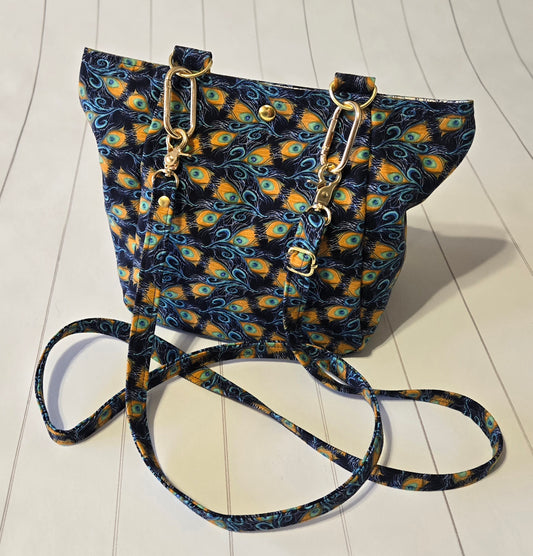 On the Go Bag - Navy Peacock Feathers