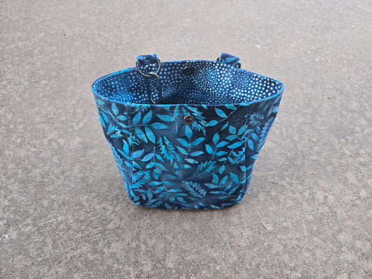 On the Go Bag - Blue Batik Leaves