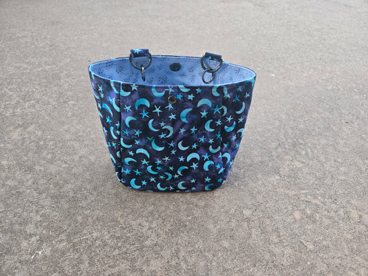 On the Go Bag - Purple Batik with Blue Moons and Sparkle Interior